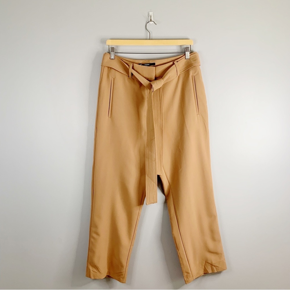 Quince Womens Belted High Rise Trouser Pants NWT  New Brown Tapered Leg Large L